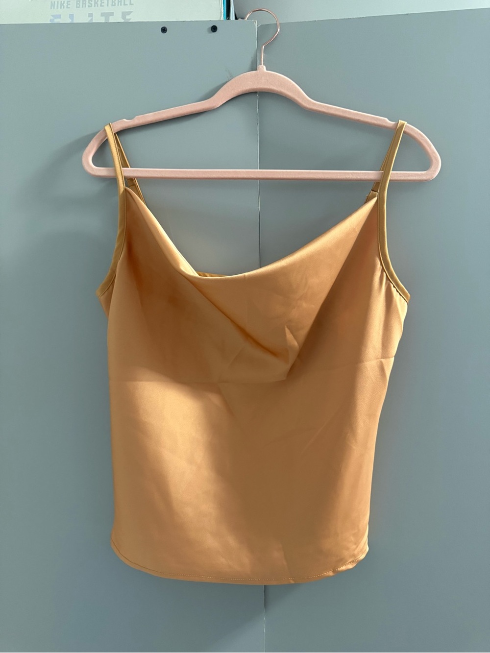 SHEIN Satin Cowl Neck Cami Top - Mustard Yellow